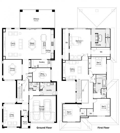 Hudson Homes | Champagne Design Mid Modern House, Champagne Design, House Plans Australia, Double Storey House Plans, Large Apartment, Double Story House, Double Storey House, Hudson Homes, A Mansion