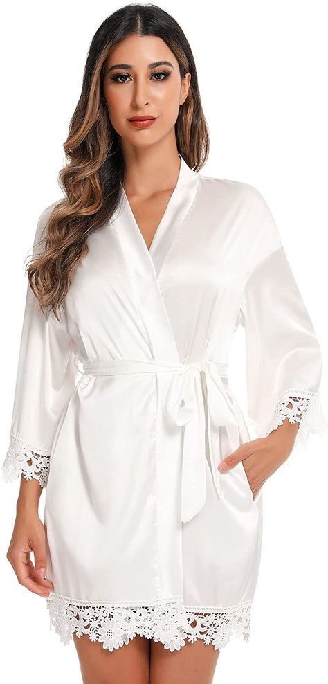 Bridal Bathrobes, Bridal Morning Robe, Satin Bathrobe, Women Silk Robe, Wedding Robes, Lace Bridal Robe, Wedding Party Bridesmaid, Beautiful Casual Dresses, Kimono Robes