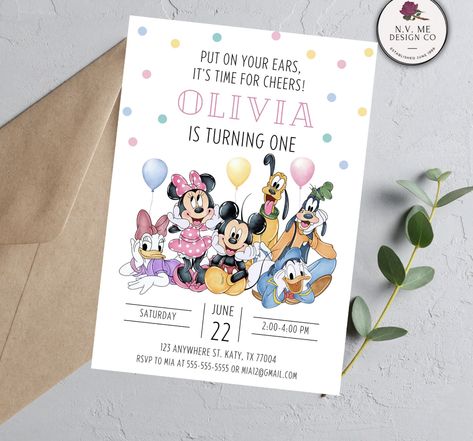 Mickey Friends Birthday Party, Daisy Birthday Party, Invitation Disney, Mickey Invitations, Mickey 1st Birthdays, Mickey Mouse Birthday Invitations, Mickey Mouse First Birthday, Mickey Mouse Clubhouse Birthday Party, Disneyland Birthday