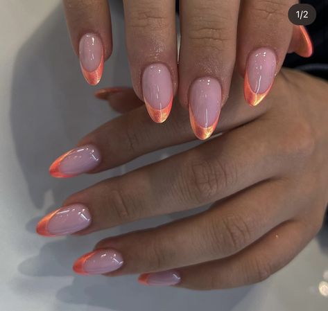 Autumn Nails 2024 Chrome, Chrome Nail Ideas, Preppy Nails, Orange Nail Art, Aura Nails, Orange Nail, 2024 Nails, Peach Nails, Subtle Nails