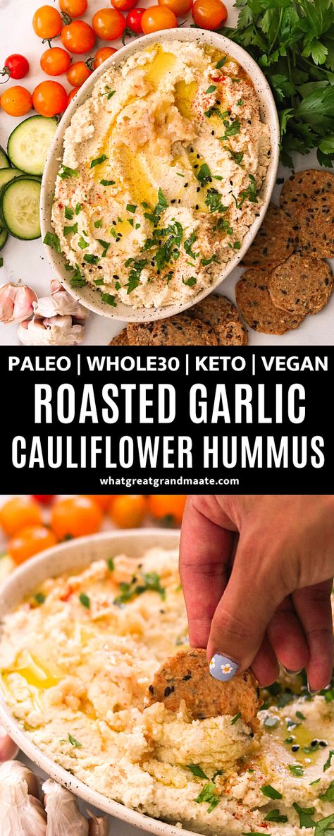 Roasted Cauliflower Hummus, Traditional Hummus, Cauliflower Dip, Garlic Cauliflower, Cauliflower Hummus, Roasted Garlic Cauliflower, Vegan Roast, Hummus Recipe, Cauliflower Recipes