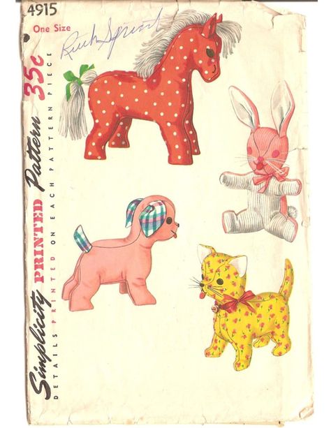 Download vintage stuffed animal patterns. Sewing Animals, Horse Fabric, Monkey Stuffed Animal, Vintage Crochet Patterns, Animal Sewing Patterns, Sewing Stuffed Animals, Horse Pattern, Baby Sewing Patterns, Vintage Knitting Patterns