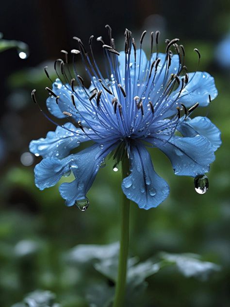 Blue Fairy Aesthetic, Blue Flower Aesthetic, Funky Florals, Ocean Flowers, Flower Bunches, Black Ink Art, Dark Blue Flowers, Blue Plants, Hummingbird Garden