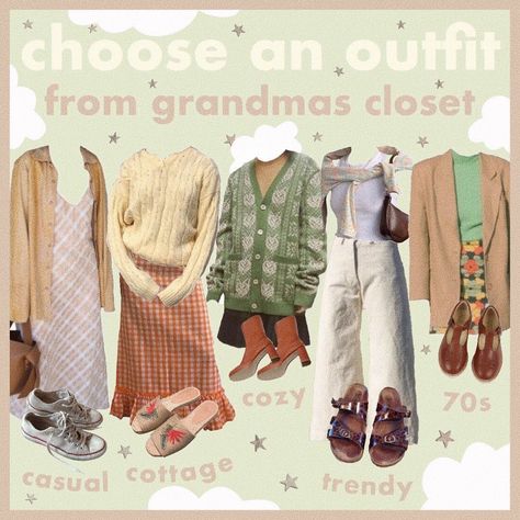 hugo on Instagram: “what outfit would you wear?🦋i cant wait till im old!!!! ⚡️ #moodboard #moodboards #nichememes #nichememe #aesthetics #aesthetic #grandma…” Grandma Outfit Aesthetic, Aesthetic Grandma, Grandma Aesthetic Outfit, Artsy Style Outfits, Grandma Clothes, Grandma Fashion, Cottagecore Outfits, I Cant Wait, Cute Comfy Outfits