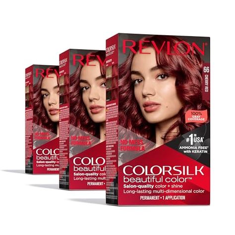 Revlon Permanent Hair Color, Permanent Red Hair Dye, Colorsilk with 100% Gray Coverage, Ammonia-Free, Keratin and Amino Acids, Red Shades (Pack of 3) Revlon Hair Dye, Permanent Red Hair Dye, Beautiful Hair Dye, Red Hair Color Shades, Red Hair Dye, Ammonia Free Hair Color, New Hair Color Trends, Vibrant Red Hair, How To Dye Hair At Home