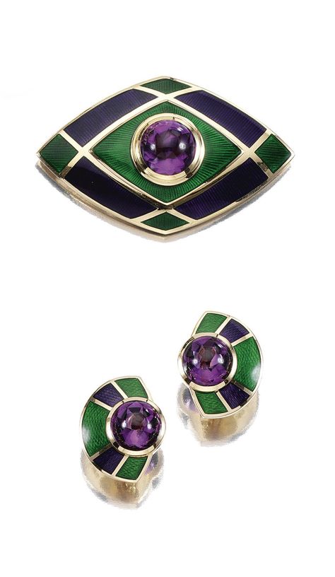 Gold Enamel Jewelry, Designer Silver Jewellery, Ear Clips, Art Nouveau Jewelry, Large Jewelry, Foot Jewelry, Enamel Ring, Purple And Green, Fabulous Jewelry