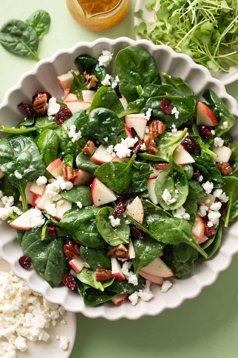 Spinach Based Salad, Summer Salads Recipes With Fruit, Apple And Lettuce Salad, Candied Pecans Salad, Apple Feta Spinach Salad, Spinach Salad Recipes Dressing, Salads With Apples, Spinach Pecan Salad, Apple Feta Salad