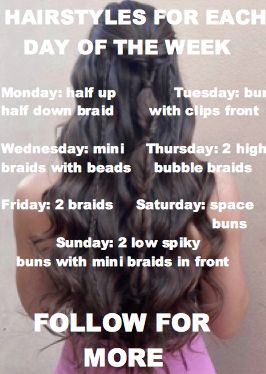 hairstyles for each day of the week Hair For The Week, Hairstyles For Each Day Of The Week, Hair Styles For The Week, Week Of Hairstyles, Hairstyles For The Week, Jellyfish Haircut, Lazy Day Hairstyles, Picture Day Hair, Hair Challenge