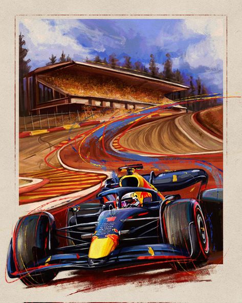 Formula 1 Painting Ideas, Red Bull Poster, F1 Fanart, F1 Artwork, Grand Prix Posters, Bull Painting, Red Bull F1, Motorsport Art, F1 Art