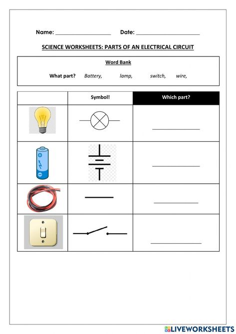 Grade 6 Electricity, Electric Circuit Worksheet, Electrical Circuit Symbols, Simple Electric Circuit, Electric Circuit Activity, Electricity Worksheet, Electricity Year 4 Science, Electrical Circuit Diagram Symbols, Electricity Lessons