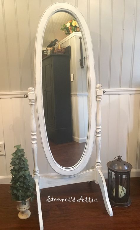 Refinished vintage Walnut Standing Mirror. Distressed Chalk Paint and waxed. Vintage Mirror Standing, Stand Up Mirror Ideas For Bedroom, Coquette Full Body Mirror, Vintage Floor Length Mirror, Vintage Long Mirror, Vintage Body Mirror, Antique Standing Mirror, Oval Standing Mirror, Standing Mirror In Bedroom