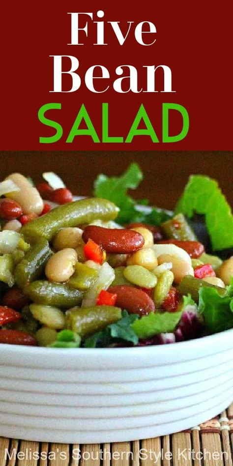 Five Bean Salad Bean Salad Recipes Healthy, 5 Bean Salad, Five Bean Salad, True Refrigerator, Three Bean Salad, Fresh Salad Recipes, Bean Salad Recipes, Bbq Food, Veggie Salad