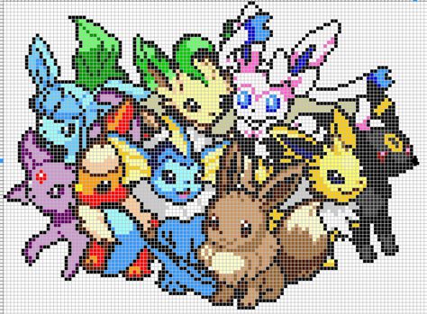 Eeveelutions Cross Stitch Pattern, Eeveelutions Cross Stitch, Eeveelution Pixel Art, Eeveelutions Perler Bead Patterns, Perler Bead Patterns Large, Perler Bead Patterns Pokemon, Cross Stitch Pokemon, Pokemon Pixel Art, Geeky Cross Stitch Patterns