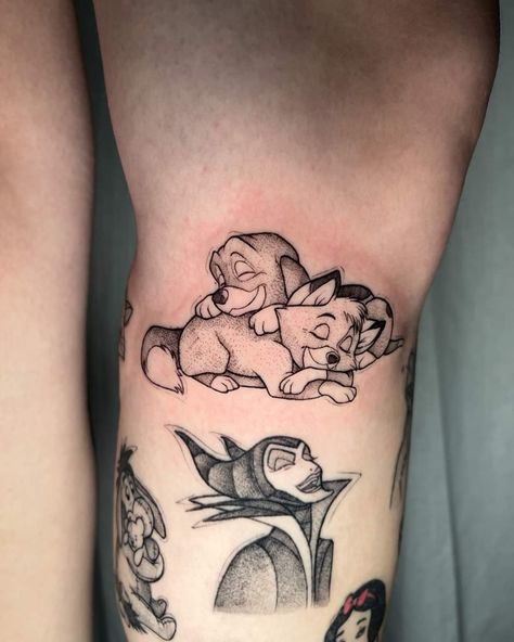 Fox And The Hound Tattoo Quote, Best Friend Cartoon Tattoos, Full House Tattoo, 90s Disney Tattoos, Disney Trio Tattoos, Mickey Pumpkin Tattoo, Disney American Traditional Tattoo, Classic Disney Tattoos, Brother Tattoo Design