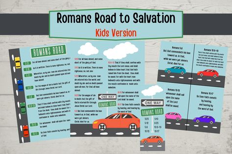 Steps To Salvation, Evangelism Cards, Romans Road To Salvation, Road Printable, Roman Road To Salvation, Romans Road, Teaching Adults, Printable Bible Activities, Bible Verses Kjv