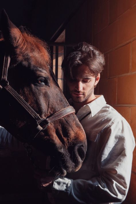 Photoshoot with a Horse, Ride, Equestrian, Light, Portrait, Dreamy, Photoshoot, Horseman Photoshoot With Horse Ideas Men, Men With Horse Photography, Poses On Horse, Man And Horse Photography, Horse Photography Poses Men, Pose With Horse, Men With Animals, Horse Riding Photoshoot, Men With Horse