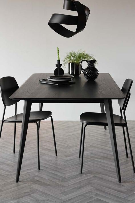 [AffiliateLink] Modern Black Dining Table #blackrounddiningtable Black Table In Kitchen, Matte Black Dining Table, Black Wooden Dining Table, Black Kitchen Table Decor, Small Black Dining Table, Black Dining Table Decor Ideas, Black Dinner Table, Modern Black Dining Table, Black Rectangular Dining Table