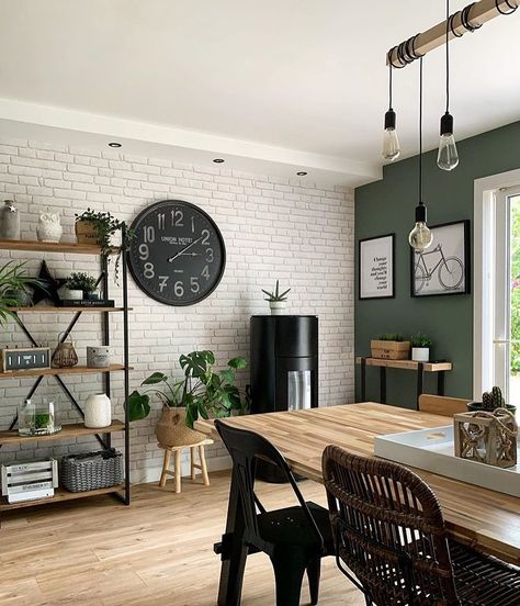 Nordic Home Decor on Instagram: “Great combination of greens, wood, black and white! Love it 🖤 . Credits: @maryline._ . Follow us for more decor content! . 👉…” Dark Wood Living Room, White House Interior, White Apartment, Black And White Living Room, Black Interior Design, Wood Interior Design, Living Room Decor Colors, Black Living Room, Black And White Decor