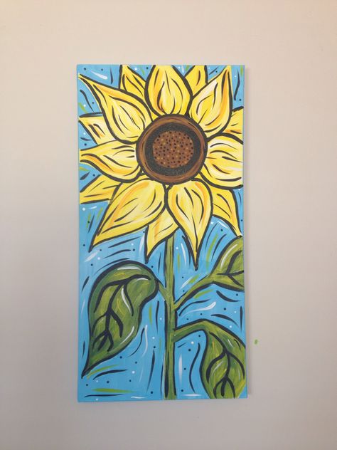 12x24 Sunflower- Jessica Byrd 12x24 Painting Ideas, 12x24 Canvas Painting Ideas, Fall Zentangle, Whimsical Sunflower Painting, Sunflower Paint Night Ideas, Whimsical Sunflowers, Sanju Baba, Colorful Zentangle, Sunflower Paint Night