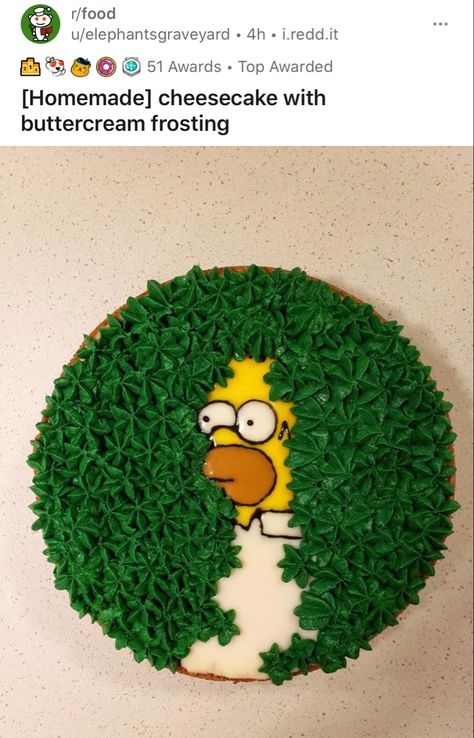 Cake ideas found from Reddit Simpsons Cake Ideas, Homer Cake, Homer Simpson Cake, Simpsons Cake, Simpsons Party, The Simpsons Movie, Movie Cakes, Homemade Cheesecake, Green Cake