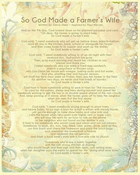 Farm Wife Life, Ag Quote, Manilla Folder, Wife Poems, Farm Life Quotes, So God Made A Farmer, God Made A Farmer, Calving Season, Paul Harvey