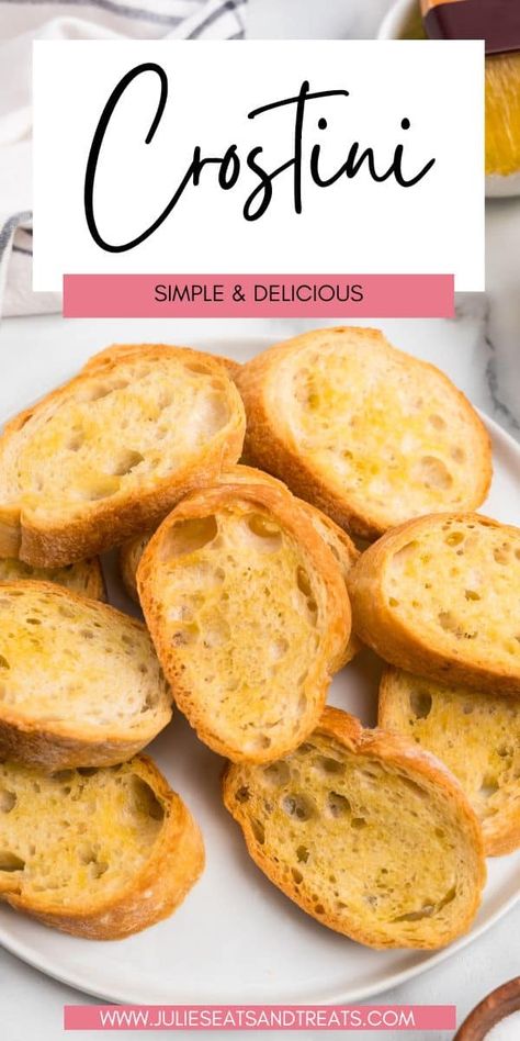 Crostini: A Bite-Sized Delight. Elevate your appetizer game with these simple, yet elegant, toasted bread bites. Customize them with your favorite toppings for a crowd-pleasing treat. Homemade Crostini, How To Make Crostini, Toasted Baguette Slices, Bread Bites, Baguette Slices, Crostini Recipe, Toasted Baguette, Crostini Recipes, Sliced Pears