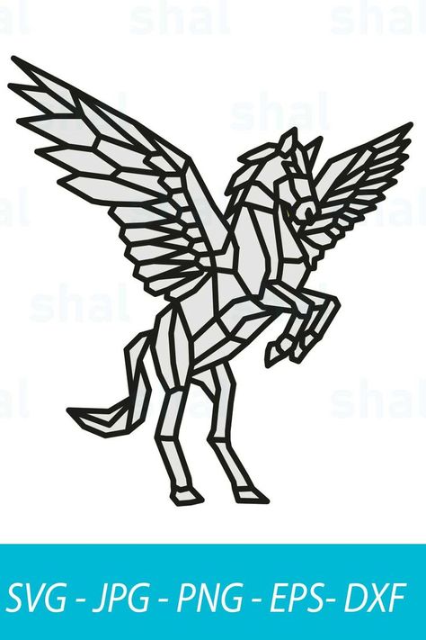 geometric pegasus svg cut file winged horse clip art Pegasus Wings, Horse Svg, Winged Horse, Make Your Own Card, Svg Downloads, Paper Cut, Svg Cuts, Digital Download Etsy, Decor Wall