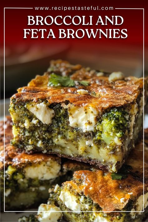 These Broccoli and Feta Brownies are a savory twist on the classic brownie, combining broccoli florets, feta cheese, and mozzarella for a delicious and unique dish. Perfect for a snack or side dish! Broccoli Feta Brownies, Unique Vegetable Recipes, Broccoli Brownies, Feta Brownies, Broccoli Sauteed, Broccoli Bake, Unique Vegetables, Grilled Dinner, Meatless Mondays