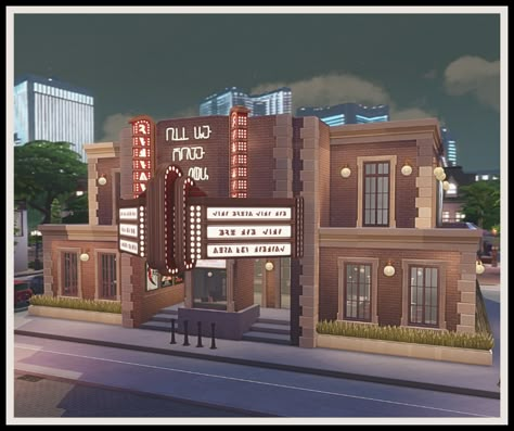 sims 4 movie theatre build - all cc linked & download available ♡ Magnolia Promenade, Magnolia Movie, Theatre Building, Sims 4 House Building, City Layout, Tudor Style Homes, House Floor Design, Movie Theatre, Casas The Sims 4