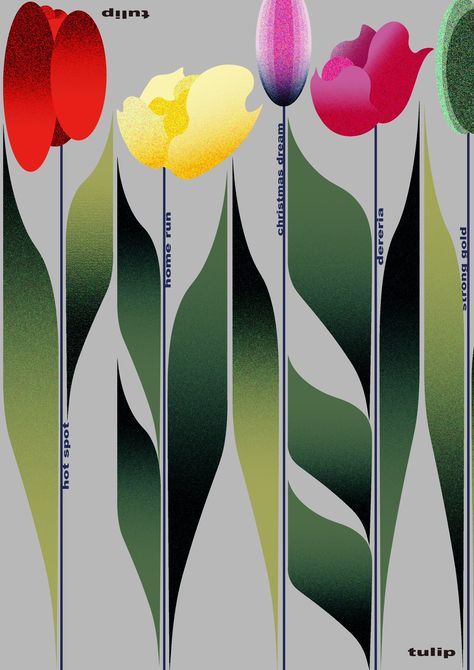 Flowers Poster Design, Leaf Graphic Design, Tulip Illustration, Plant Graphic Design, Spring Poster, Frames Design Graphic, Picture Layouts, Flower Graphic Design, 타이포그래�피 포스터 디자인