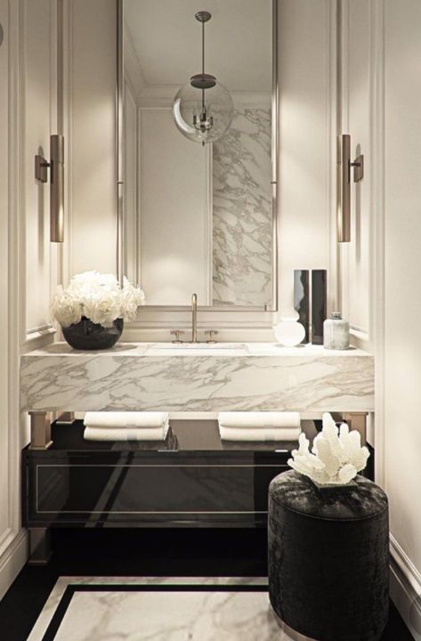 Manchester Flat, Bathroom Luxury Modern, تصميم دورة مياه, Luxury Bathroom Vanities, Lantern House, Ashley Stark, Modern Powder Rooms, Interior Design Pictures, Unique Furniture Design