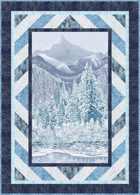 Lake Views Free Pattern: Robert Kaufman Fabric Company Wildlife Quilts, Panel Quilt Patterns, Quilting Fashion, Fabric Panel Quilts, Mountain Quilts, Quick Quilt, Quilt Of Valor, Patriotic Quilts, Landscape Quilts