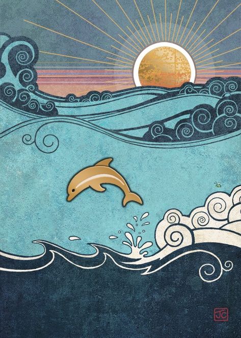 Ocean Wave Painting, Sea Drawing, Wave Drawing, Fox Card, Dolphin Art, Bug Art, Wall Drawing, Wood Burning Patterns, Sun Art