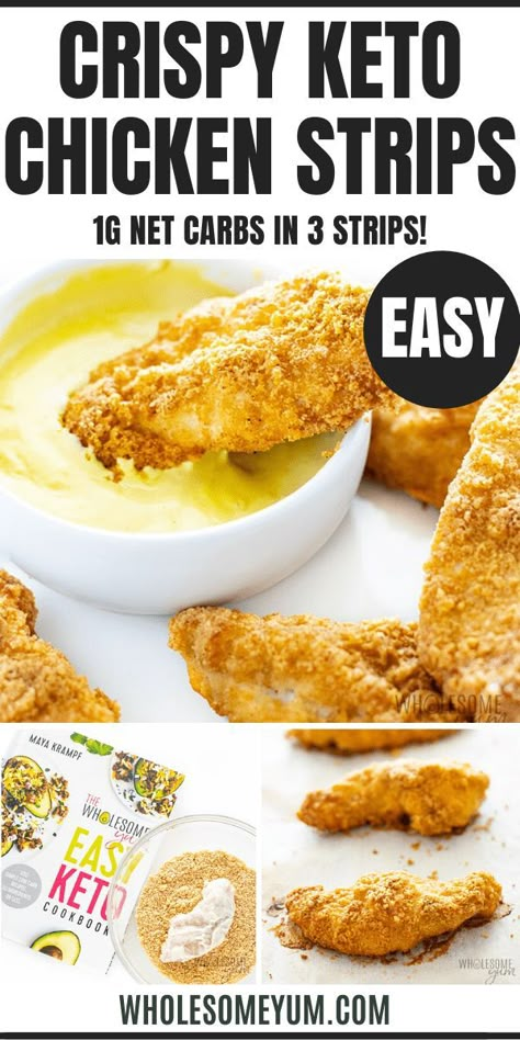 Keto Chicken Strips, Keto Chicken Tenders, Keto Pork Rinds, Chicken Strips Recipe, Pork Rind Recipes, Chicken Strip Recipes, Chicken Tenders Recipe, Low Carb Low Fat Recipes, Baked Chicken Tenders