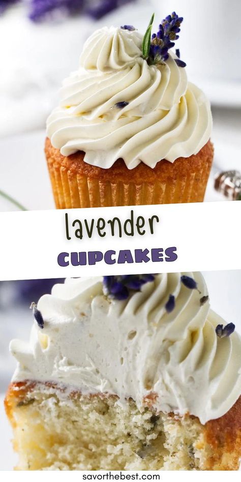 Lavender cupcakes are soft, tender and fluffy with a delicate floral flavor. Lavender extract and dried lavender buds infuse these delicious cupcakes with an irresistibly fresh and herby flavor that pairs beautifully with a generous swirl of creamy Ermine frosting. Lavender Baking, Lavender Flavored Desserts, Lavender Cupcakes Recipe, Baking Lavender, Lavender Recipes Baking, Floral Recipes, Lavender Flower Recipes, Lavender Tea Bread Recipe, Lavender Dessert Recipes