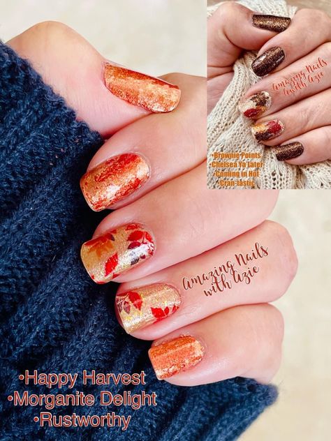 Colorstreet Fall Mixed Mani, Happy Harvest Color Street Combo, Happy Harvest Color Street, Fall Color Street Combos, Color Street Combos, Fall Color Street, Nail Combos, Mani Ideas, Nail Color Combos