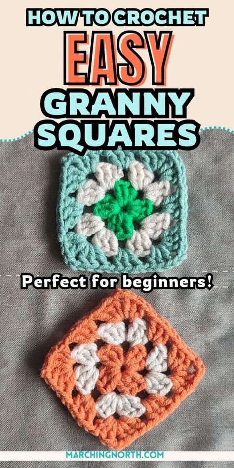 Learn how to crochet a classic granny square with this beginner-friendly tutorial. It gives you easy, step-by-step instructions, covering key techniques like making clusters of double crochet stitches and creating chain spaces for corners. Discover how versatile granny squares can be—they're perfect for blankets, tote bags, and more! Plus, get handy tips on using up leftover yarn. And if you're a visual learner, don't worry—there's a video tutorial included to guide you every step of the way! Simple Cute Granny Squares, Perfect Granny Square Crochet, How To Crochet For Beginners Granny Square Step By Step, Easy Two Color Granny Square, Granny Square Beginner Tutorial, Crocheting A Granny Square, Crochet Granny Square Two Color, Easy Granny Square Tutorial Step By Step, Granny Square Basket Pattern