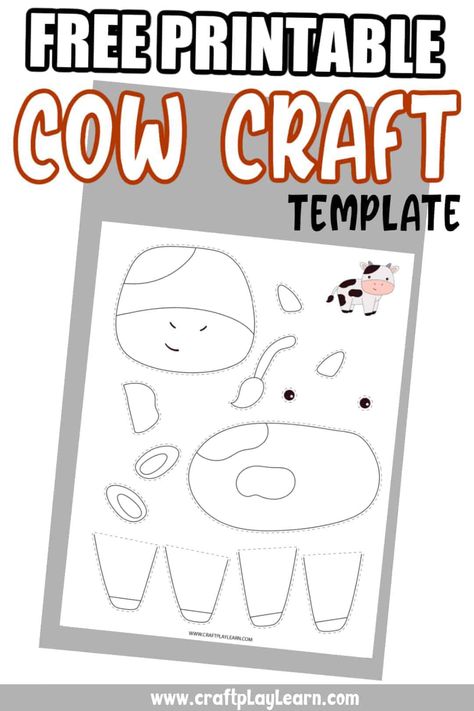 Cow Printable Template For Kids - Craft Play Learn Farm Animals Art And Craft, Animals Art And Craft, Farm Animals Art, Printable Cow, Cow Eyes, Cow Craft, Art And Craft Projects, Animal Printables, Animal Templates