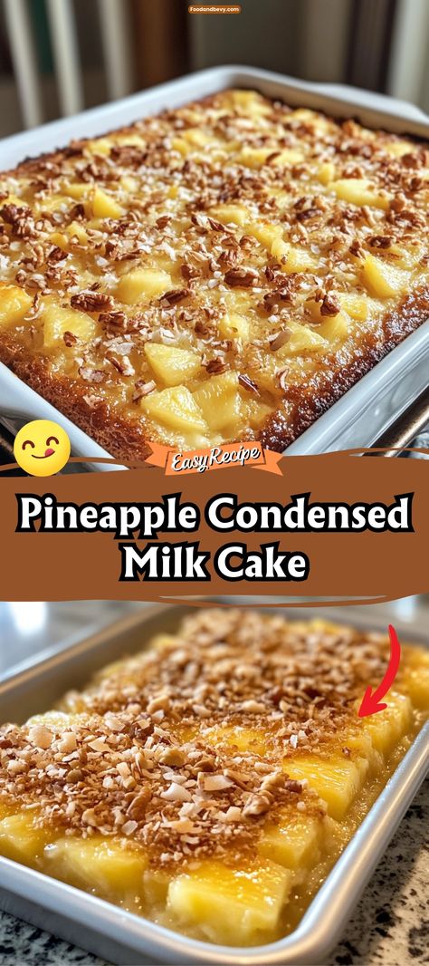 Pineapple Condensed Milk Cake Recipe, Pineapple Dump Cake Cobbler, Sweetened Condensed Milk Recipes Cake, Baking With Pineapple, Ugly Duckling Cake, Pineapple Condensed Milk Cake, Pineapple Filling For Cake Recipe, Pineapple Caramel Cake, Pineapple Chunks Recipes Desserts