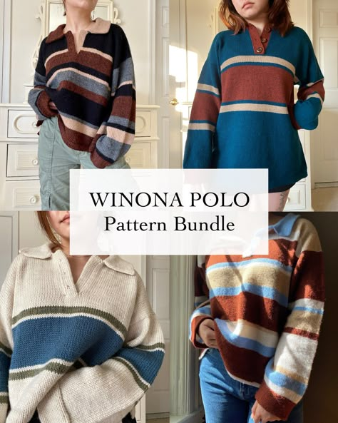 Winona Polo Pattern Bundle DIGITAL KNITTING PATTERN - Etsy Polo Pattern, Intermediate Knitting Patterns, Crochet Fashion Patterns, Diy Crochet Projects, Polo Sweater, Sweater Knitting Patterns, Nov 1, Knit Outfit, Sweater Pattern