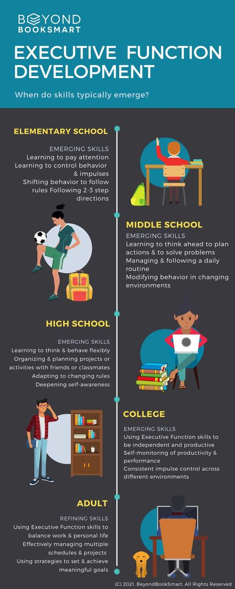 Is your child struggling with their Executive Function skills? Take a look at this infographic to understand when EF skills typically emerge as children mature. Academic Coach, Mind Management, Teaching Hacks, Executive Dysfunction, Intervention Specialist, Executive Functions, Genius Hour, Executive Functioning Skills, Increase Confidence