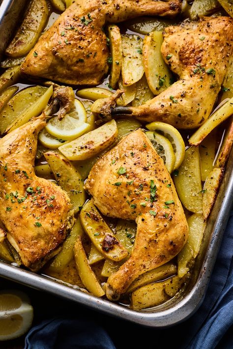 Greek Lemon Chicken And Potatoes, Lemon Chicken And Potatoes, Greek Meatballs Recipe, Greek Stuffed Peppers, Potatoes And Chicken, Greek Chicken And Potatoes, Greek Lemon Potatoes, Baked Greek Chicken, Tomato Pasta Recipe