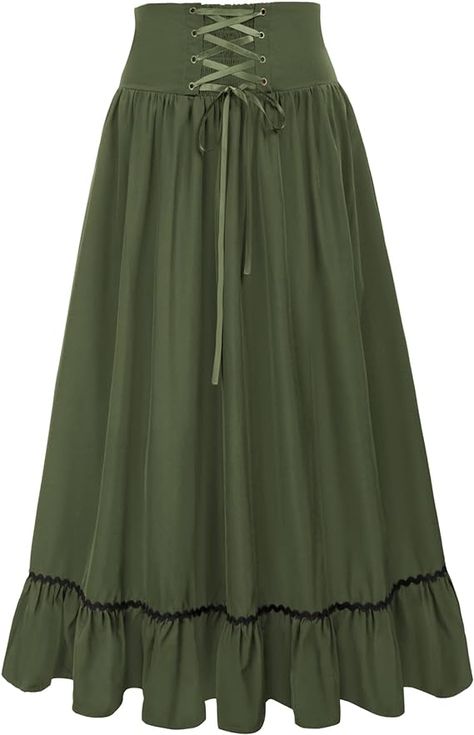 Amazon.com: Hanna Nikole Long Skirts for Women Plus Size Ruffle Victorian Renaissance Maxi Skirt with Pockets 5X Army Green : Clothing, Shoes & Jewelry Plus Size Maxi Skirt, Long Green Skirt, Victorian Skirt, Plus Size Cosplay, Gothic Skirts, High Waist Long Skirt, Victorian Vintage, Long Skirts For Women, Long Skirts