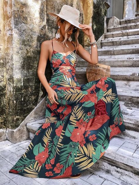 Tropical Dress Outfit Party, Havana Chic Outfit, Tropical Wedding Guest Dress Summer, Havana Nights Dress Outfits, Cuban Inspired Outfits Women, Tropical Theme Party Outfit Women, Bahamas Outfit Ideas Tropical, Hawaiian Looks For Women, Havana Themed Party Outfit