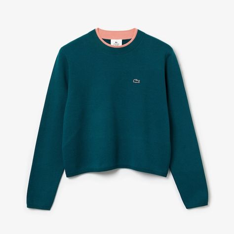 Jersey con doble cuello redondo Lacoste LIVE de mujer | LACOSTE Lacoste Outfit, Lacoste Clothing, Textured Skirt, Trendy Winter, Boutique Online, Teenage Fashion Outfits, Comfy Outfits, Minimalist Fashion, Crew Neck Sweater