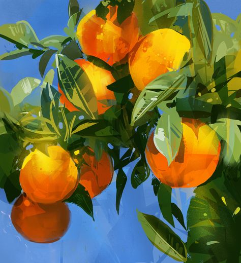 Digital painting on the Ipad pro Oranges Painting Acrylic, Blue Orange Painting, Orange Blue Aesthetic, Orange Digital Art, Orange Tree Painting, Blue And Orange Aesthetic, Arte Peculiar, Orange Painting, Orange Tree