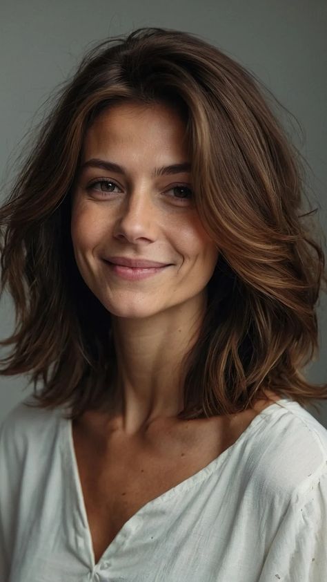 Wavy Lob Side Part, Thick Wavy Lob, Long Bob Haircuts Side Part, Low Maintenance Wavy Haircut, Medium Thick Haircut, Lob Haircut Side Part, Lob Thick Hair, Lob For Round Face, Mom Haircut Low Maintenance