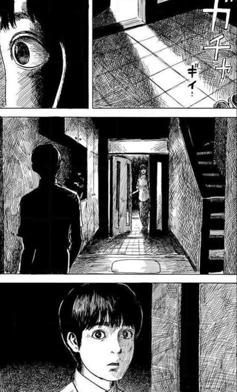 Horror Composition Drawing, Horror Comic Strip, Scary Manga Panels, Horror Composition, Storyboard Shots, Manga Learning, Storyboard Examples, Storyboard Ideas, Storyboard Illustration