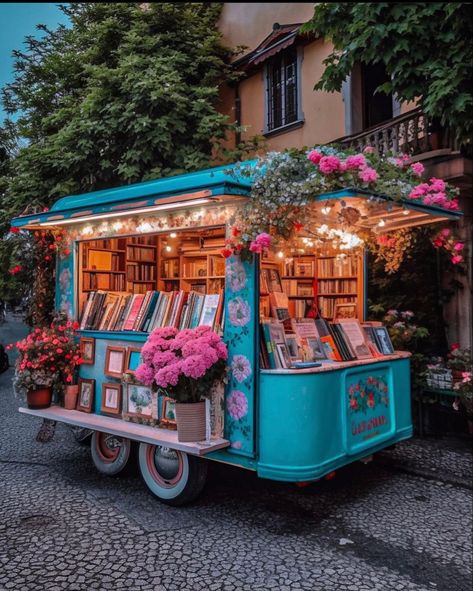 Old School Bus, Book Cart, Mobile Library, Bookstore Cafe, Making Patterns, Library Aesthetic, Flower Truck, Mobile Business, Food Truck Design