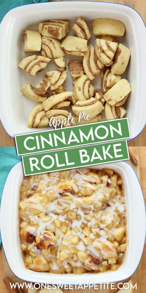 This Apple Cinnamon Roll Bake is your answer to a quick and tasty brunch! With just apple pie filling and cinnamon rolls, this two-ingredient recipe is ready for the oven in under five minutes. Perfect for a speedy sweet treat or impressing your brunch guests without breaking a sweat. Simple, delicious, and a total game-changer! Cinnamon With Apple Pie Filling, Apple Recipes Cinnamon Roll, Apple Pie Breakfast Casserole, Cinnamon Bun And Apple Pie Filling, 2 Ingredient Apple Cinnamon Rolls, Cinnamon Roll And Apples, Apple Dessert With Cinnamon Rolls, Apple Recipes Using Apple Pie Filling, Apple Cinnamon Roll Pie